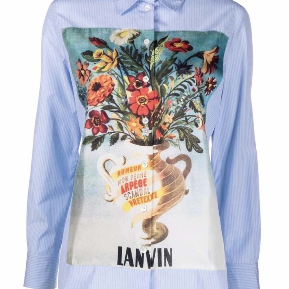 Lanvin Blue Shirt with Floral Vase Design